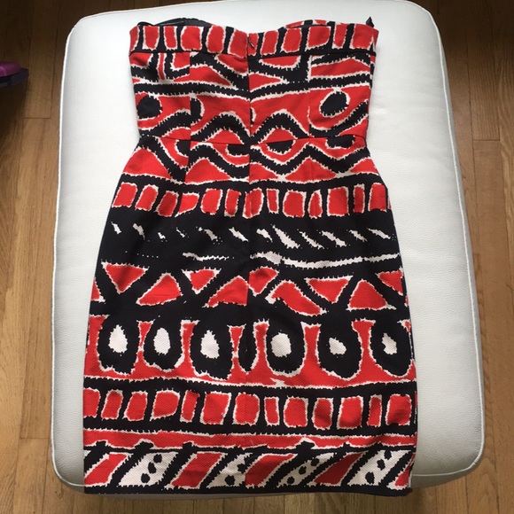 Muse Red Printed Strapless Dress - Picture 3 of 5